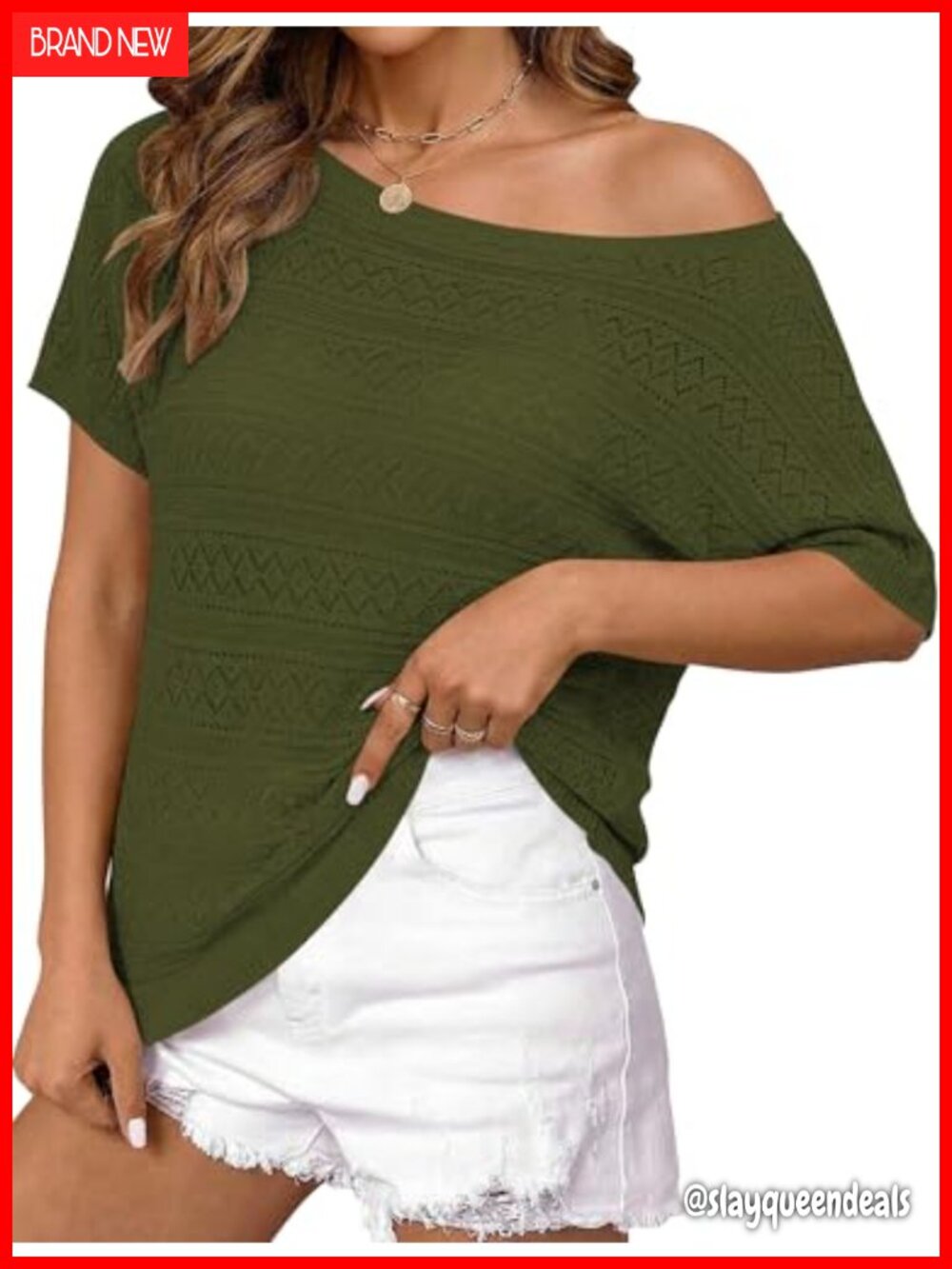 Crochet Off Shoulder Short Sleeve Knit Top Sweater